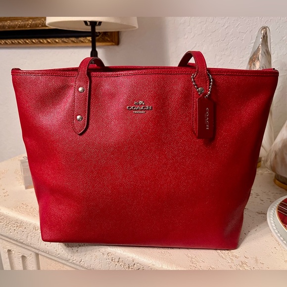 Coach Red Leather City Tote Bag - Picture 2 of 5